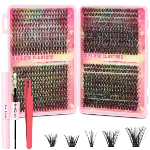 MOTIBACK 800PCS Cluster Lashes Kit, 40 Rows Lash Book with 9-16mm Individual Eyelashes, DIY Lash Extension Set Includes Glue & Tweezers, Wispy to Russian Volume Lashes