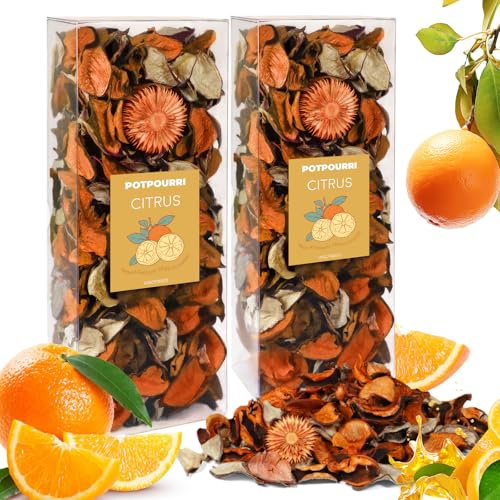 Scent-Hi Natürliches Potpourri Zitrusduft mit 10ml Ätherischem Öl | 240g Trockenblumen Mix für Raumduft, 2er Pack Fruchtige Duftschale für Badezimmer Schlafzimmer, Wohnzimmer Natürliche Wohn