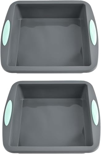 2 Stück Brownie Backform Silikon Eckig, Antihaft Kuchenform Eckig, Silikonbackform Kastenform 20 cm, Quadratisch Silikonformen Backen, Auflaufform Silikon Backformen für Käsekuchen, Brot, BPA-Frei