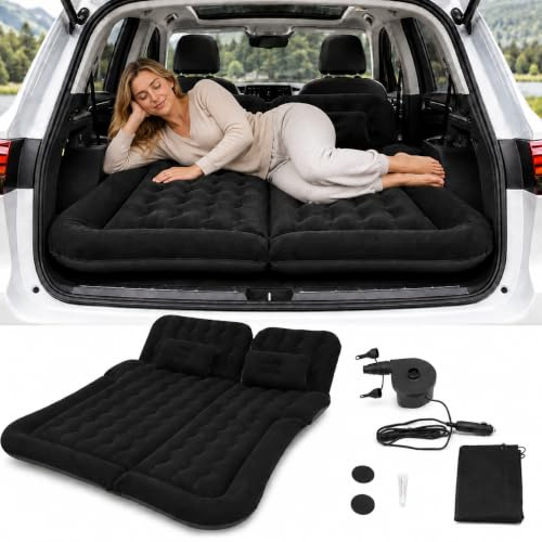 Goddlgjik Luftmatratze Auto Rückbank BIS 300KG Tragbare Auto Luftmatratze | mit Luftpumpe & 2 Kissen, 172x126cm Faltbare Auto Matratze Kombi, Doppel-Luftmatratze für Reisen Camping Outdoor