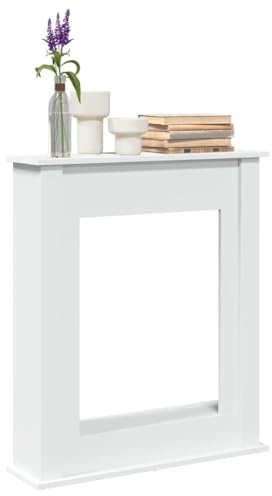 Kaminumrandung Weiß Holzwerkstoff 75x20x87,5 cm Kaminsims für Elektrokamin, Ablagefläche, robustes Material, pflegeleicht, Zubehör für Wohnzimmer und Terrasse