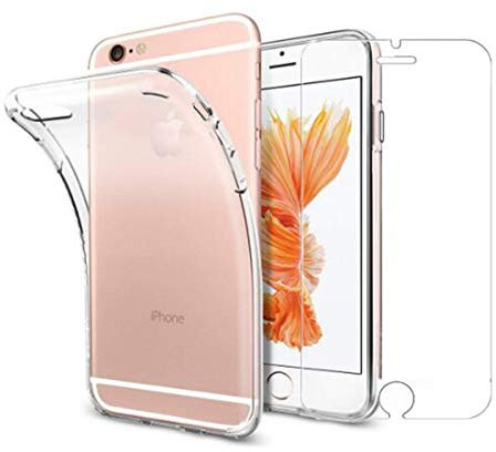 NOVAGO Compatible avec iPhone 6 6S 4,7''- Combo 1 Film de Protection écarn Verre trempé + 1 Coque Transparente Souple et Solide
