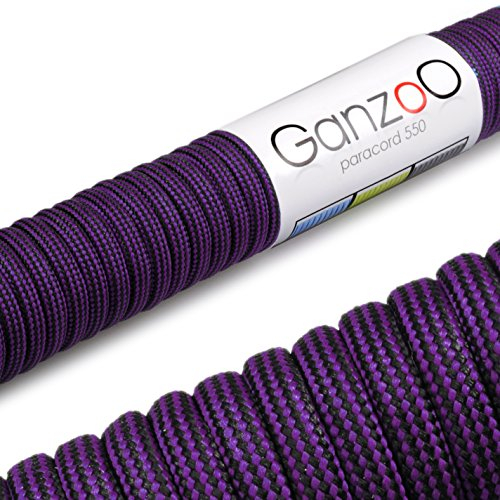 Ganzoo Paracord 550 Seil, Nylon-Polyester, 4mm, Typ 3, 30 Meter, 7 Kernstränge, Outdoor-Schnur, Allzweck-Seil, Hundehalsband, Hundeleine, Armband knüpfen, Camping, Survival - violett schwarz