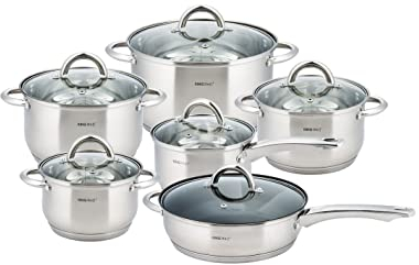 12 Piece Induction Cookware Set with Glass Lid Teflon Pan King Hoff KH 4450