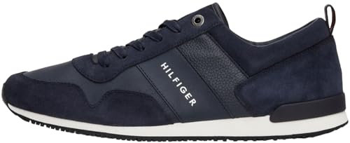 Tommy Hilfiger Herren Runner Sneaker Iconic Leather Suede Mix Runner Sportschuhe, Blau (Midnight), 48