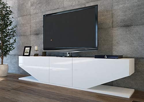 DECOROTIKA Incia TV-Ständer und Medienkonsole TV-Einheit mit Schränken | 180 cm breit | Hochglanz-Weiß | für Fernseher bis 180 cm (71 Zoll)