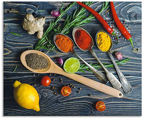 ARTland Spritzschutz Küchenrückwand aus Alu für Küche Herd Spüle 60x50 cm (BxH) mit Motiv Essen Lebensmittel Gewürze Kräuter Chili Chilischote H9KD