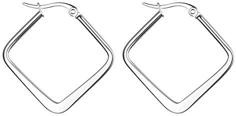 JewelryWe Schmuck Damen Ohrringe Edelstahl Poliert große Quadrat Viereck Geometrie Hoop Creolen Ohrstecker Silber 25mm