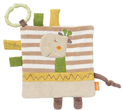 Fehn 059168 Knistertuch Giraffe mit Ring / Activity-Rascheltuch zum Aufhängen mit spannenden Strukturen zum Greifen & Geräusche erzeugen – für Babys und Kleinkinder ab 0+ Monaten