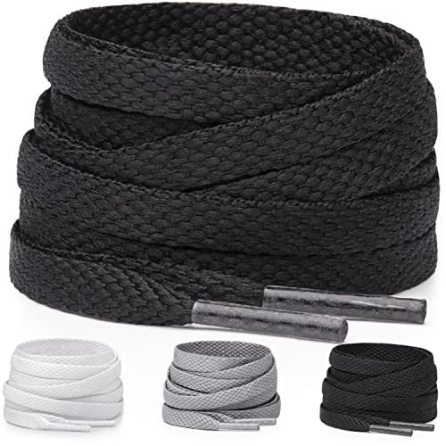 Miscly Lacci per Scarpe Piatti Sottili Sportivi [3 Paia] Stringhe per Sneakers, Scarpe da Corsa, Scarpe Sportive e Stivali – Larghezza 6mm (91 cm, Nero)