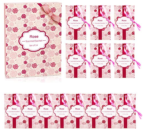 SCENTORINI Sachets Parfumés Rose pour Tiroirs, Armoires, et Garde-Robes, 10g x 14 sachets