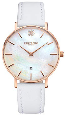 Kistanio Moyen Flache Damenuhr mit Lederband Saphirglas 38 MM Durchmesser Edelstahl Datum Verschiedene Variationen