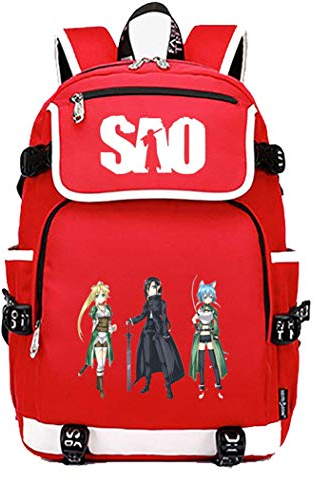 WANHONGYUE Sword Art Online SAO Anime Cosplay Schoolbag Rucksack 15.6 Laptop Backpack with USB Charging Port Red / 8