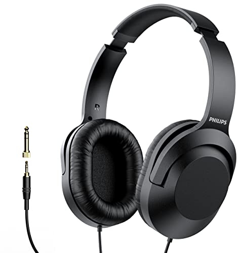 Philips Over Ear Wired Stereo Headphones for Podcasts, Studio Monitoring and Recording Headset for Computer, Keyboard and Guitar with 6.3 mm (1/4) Add On Adapter