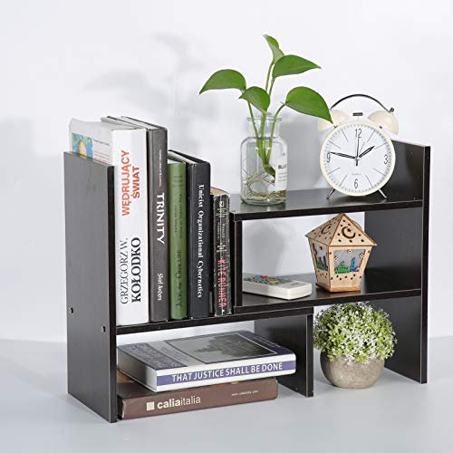 Schreibtischregal, DIY Schreibtisch-Organizer, Bambus Schreibtisch-Bücherregal, Verstellbare Multifunktionales Tisch-Displayregal, Freistehend zum Aufstellen auf Schreibtisch in Büro, Wohnzimmer