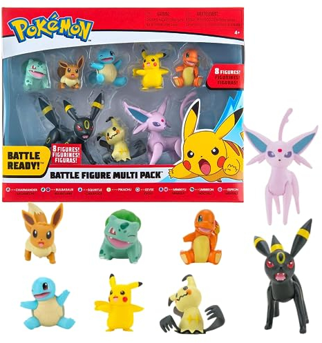 Pokémon Kampffiguren, 8 Stück, mit Charmander, Bulbasaur, Squirtle, Mimikyu, Pikachu, Eevee, Umbreon, Espeon – perfekt für jeden Trainer