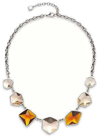 JEWELS BY LEONARDO Halskette Caprina • Statement-Kette aus silberfarbenem Edelstahl • facettierte Glaskirstalle in zwei Brauntönen • 42-47 cm Länge • Geschenk Schmuck Damen • 018395