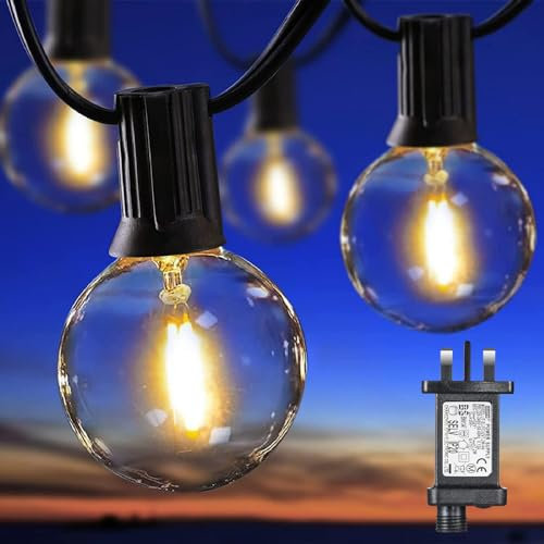 Elegear Outdoor String Lights Mains Powered 39FT/12M Festoon Lights Outdoor, 30+3 LED Bulbs, IP65 Waterproof Connectable String Light Plug in Garden Lights for Balcony Patio Gazebo Wedding Party