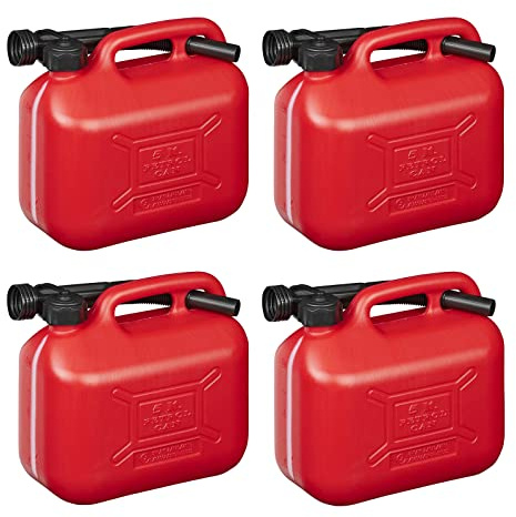 4 Bidones de Combustible de 5 Litros, Botellas Depósito de Gasolina, Plástico, Color Rojo, para Diésel, Reserva de Gasolina, con Certificado de la ONU
