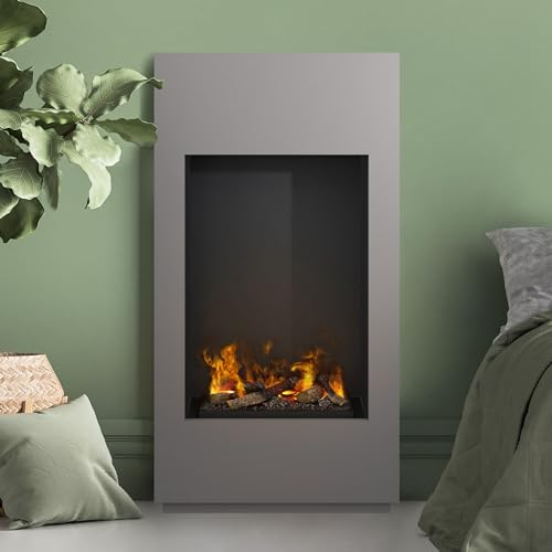 Noble Flame LAOS - Opti-Myst Elektrokamin Kaminofen Kamin - Standmontage - ohne Heizung - mit Dekoholz - platingrau