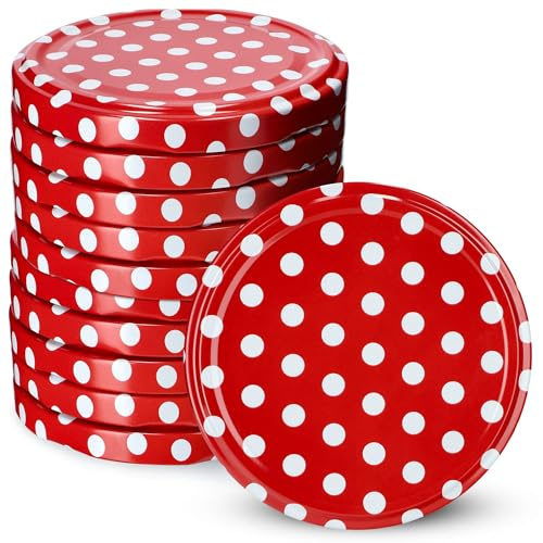 KADAX Jar Lids Ø 66 mm, Secure Metal Lids with Four Threads, Jar Seals Replacement, Twist Off Closure for Pickling, Preserving (Red Peas, Set of 10)