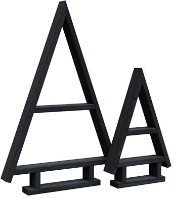 Floranica Handgemacht Holz Baum Weihnachtsbaum Tannenbaum - 2er-Set - Antrazit Weihnachtsdeko Holzweihnachtsbäume Weihnachten Christbaum aus Holz zum Dekorieren Weinachtsdekorationen