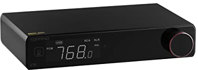 Topping E70 DAC Décodeur audio préampli ES9028PRO Bluetooth 5.1 LDAC Hi-Res XU316 32 bits/768 kHz DSD512 BT/USB/Coaxial/Opt Entrées RCA/XLR HiFi Stéréo Convertisseur numérique-analogique Noir