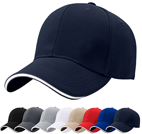 Baynetin Herren Baseballmützen, 100% Baumwolle 6 Pannels Plain Solid Color Hut, Pre-Curved Visor mit Sandwich. Einstellbare Atmungsaktiv Sommer Justierbarer Outdoor-Sportkappe (Marineblau)