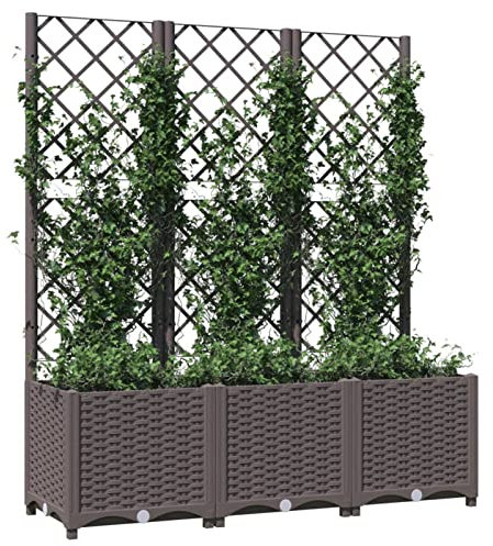 Festnight Fioriera da Esterno, Fioriera con Grigliato, Fioriera da Giardino Spalliera in PP Marrone 120x40x136 cm