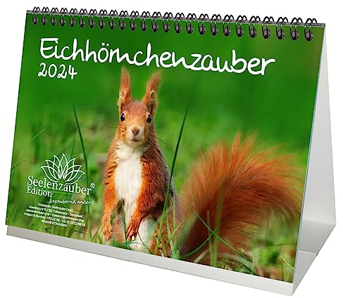Eichhörnchenzauber DIN A5 Tischkalender für 2024 Eichhörnchen - Geschenkset Inhalt: 1x Kalender, 1x Weihnachtskarte (insgesamt 2 Teile)