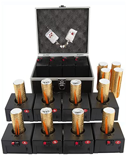 SATSAT Encendedor para fuegos artificiales en frío (juego de 8 piezas) con caja de protección de la concha + 2 mandos a distancia, sistema de control inalámbrico para la etapa de la boda