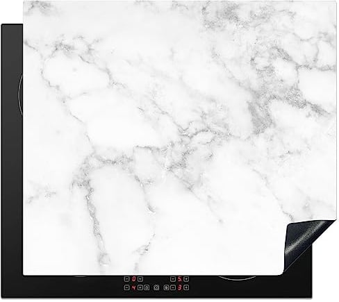 KitchenYeah© Protezione Piano Cottura Tappetino per Induzione 59x52 cm Cucina Proteggi Coprifornello Antiscivolo Marmo - Grigio - Bianco - Struttura in marmo