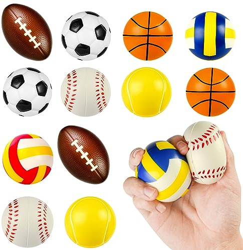 Ainiv 12 Pallina Antistress Sport per Bambini e Adulti, Palline Squeeze Antistress in Schiuma, Spremere Schiuma Calcio, Allenamento Mani e Decompressione, per Festa, Regali di Compleanno - Mescolare