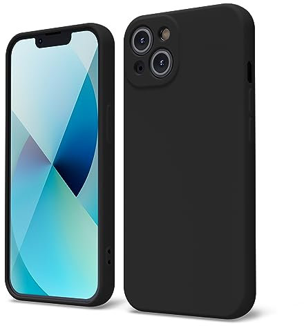 oakxco for iPhone 13 Phone Case Liquid Silicone, Cute Thin Slim Soft Rubber TPU Plain Smooth Gel Cover for Women Girl Aesthetic Design, Matte Solid Protective & Shockproof Bumper Grip?Black