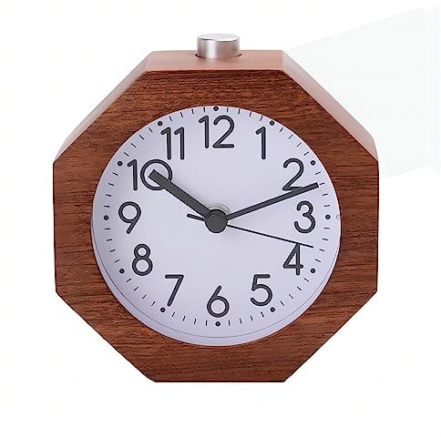 Lancoon Analoger Wecker, 9CM Non-Ticking mit arabischen Ziffern Wake Up Backlight Batteriebetrieben für Schlafzimmer Schwerschläfer Braun