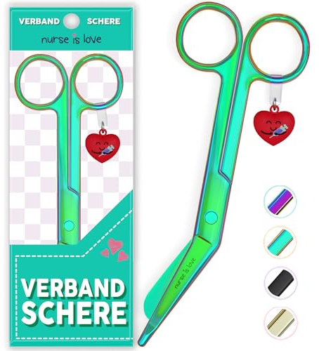 Nurse is Love Lister Verbandsschere Gebogen - Erste-Hilfe-Schere mit Abgerundeter Spitze | Erste-Hilfe-Set | Edelstahl | Mit Charm-Anhänger - Crom Green