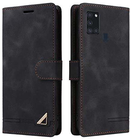 OKZone Kompatibel mit Samsung Galaxy A21S Hülle, Halterung Standfunktion Kartenfach Wallet Schutzhülle 360 Grad Stoßfest Premium Leder Schutzhülle Handyhülle für Samsung Galaxy A21S (Schwarz)