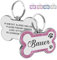 Dog Tags for Pets Engraved UK Personalised ID Tags for Dogs with Any Name & Text Dog Collar Glitter Bone Dog Tag Custom Stainless Steel Dog Name Tag for Puppy Pet Dogs (Pink S, Bone)