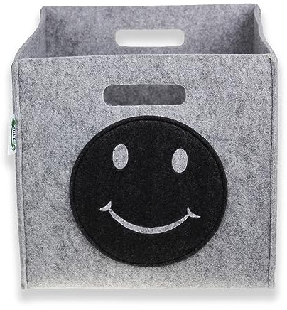 SILUK Kinder Aufbewahrungsbox I Spielzeugkiste für Kinderzimmer I Spielzeug Boxen (33x33x33) Aufbewahrung im Kallax Regal (Grau, Emoticon smile)