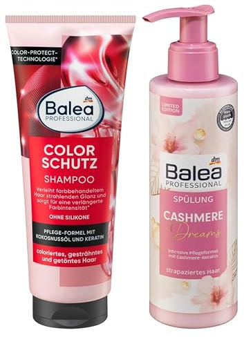 Balea 2er-Set Haarpflege: Professional Shampoo COLOR SCHUTZ mit Keratin für coloriertes, gesträhntes & getöntes Haar, silikonfrei (250 ml) + Schönheitsgeheimnisse Shampoo Rosenwasser (250 ml), 500 ml