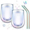 glastal Double Walled Cocktail Glasses 350ml Glass Coffee Mugs Set of 2 Colourful Wine Coffee Tea Gin Latte Macchiato Glasses Cups Mothers Day Birthday Valentine's Day for Women Girls Ladies Gifts