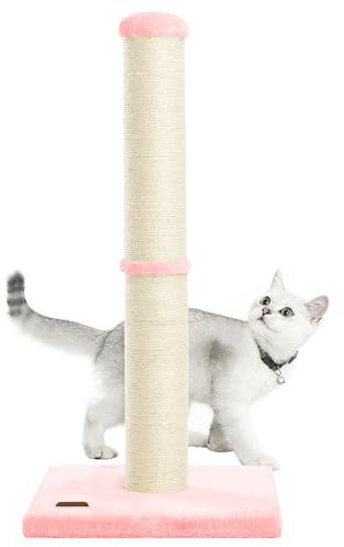 Karolpar 34inch Cat Scratching Post with Natural Sisal Rope 4.3Inch Large Diameter Scratcher Post Tree for Indoor Cats Pink