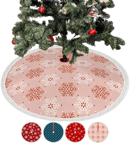 Chickwin Base Albero di Natale Gonna Albero di Natale, Peluche Tappeto Albero di Natale Rosso Decorazioni Albero di Natale, Natale Decorazioni, 2 Pezzi (120cm,Neve Rosa)