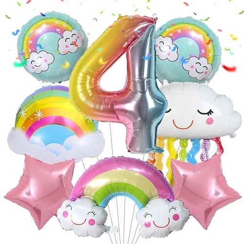 LETTERASHQP Regenbogen Deko Kindergeburtstag 4 Jahre - Geburtstagsdeko Mädchen Mit Luftballons - Geburtstagsparty