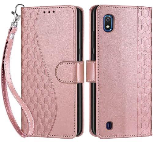 Handyhülle für Samsung Galaxy A10 Klapphülle Wallet Würfel - Roségold | 3 Kartenfächer & 1 Geldfach, Magnetverschluss, Ständerfunktion, robuste premium PU leder klapphülle für Samsung A10