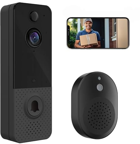 CASLAD Doorbell Camera Wireless Smart WiFi Video Doorbell Set with Ring Chime, Human Detection, 2-Way Audio, Night Vision, Cloud Storage, Battery Operation, Live Viewing for Indoor/Outdoor