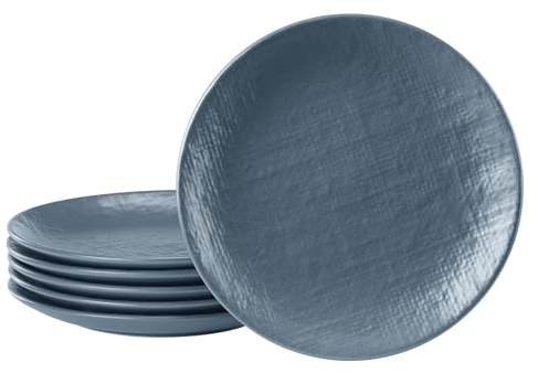 Navaris Petite assiette plate en grès - Lot 6x assiettes plates 20 cm pour 6 personnes - Service de vaisselle design tissé texturé pour dessert dîner viande steack poisson