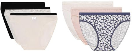 DIM Culotte Femme Les Pockets Coton Stretch x6, Noir/Blanc/Rose/Gris, L