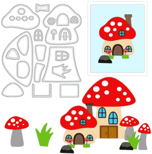 BENECREAT Pilz-Stanzschablonen, Pilzhaus-Stanzschablone Zum Selbermachen Basteln Prägen Für Kartenherstellung, Foto, Dekoratives Papier, Scrapbooking, 0.8 mm Dick