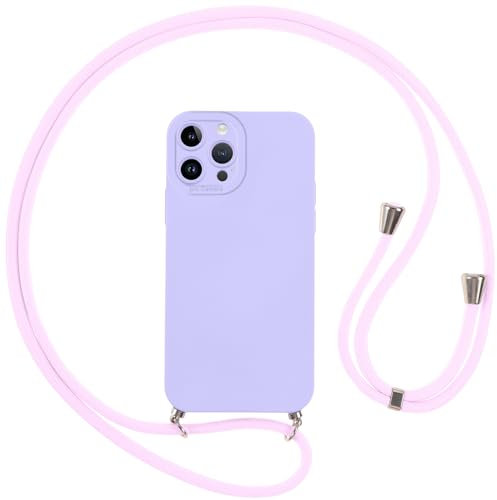 Vauki Coque pour iPhone 12 Pro Max avec Cordon, Etui avec Collier - Tour de Cou Lanière en Corde - Silicone Housse avec Réglable Chaine pour iPhone 12 Pro Max, Bandouliere - Violet